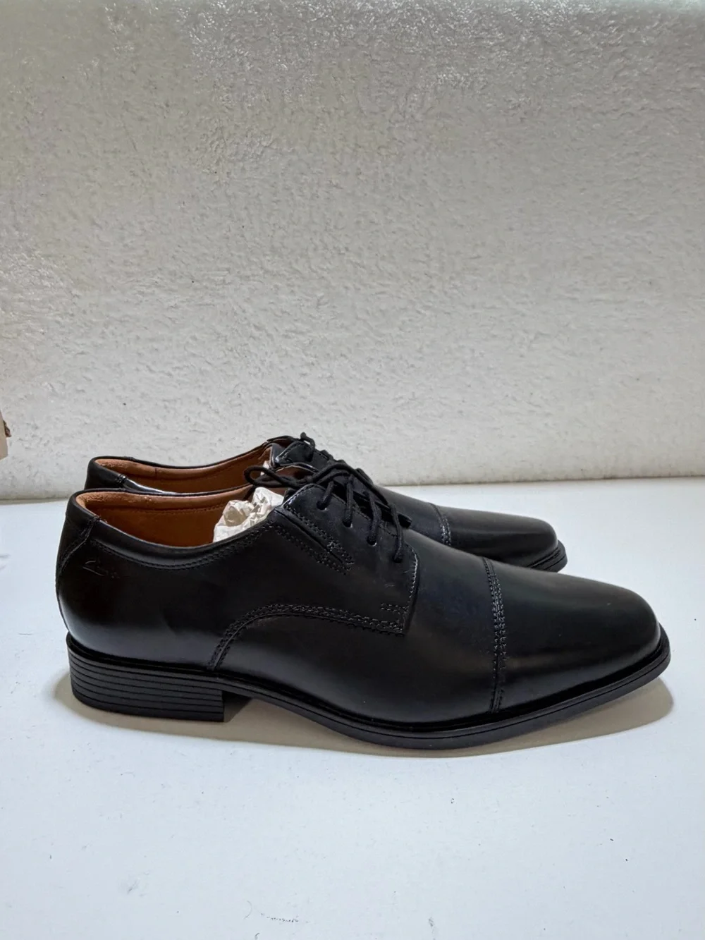 Clarks Tilden Cap Black Leather Oxford Dress Shoes Mens 10 Wide NIB